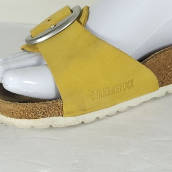 Birkenstock Women's Madrid Big Buckle EU 38 US 7 Yellow Nubuck Slide Sandals - Picture 14 of 16